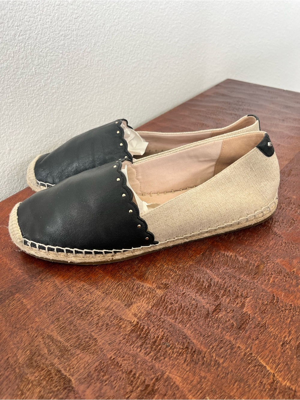 Kate‎ Spade Gardenia Leather Canvas Flat Espadrille Black Tan Preppy Size 10